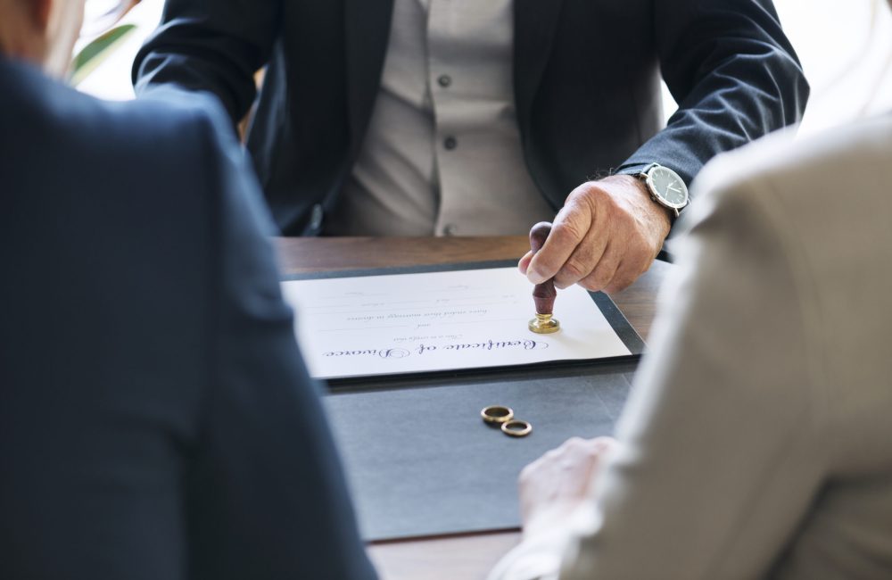 Breakup marriage couple with divorce certification